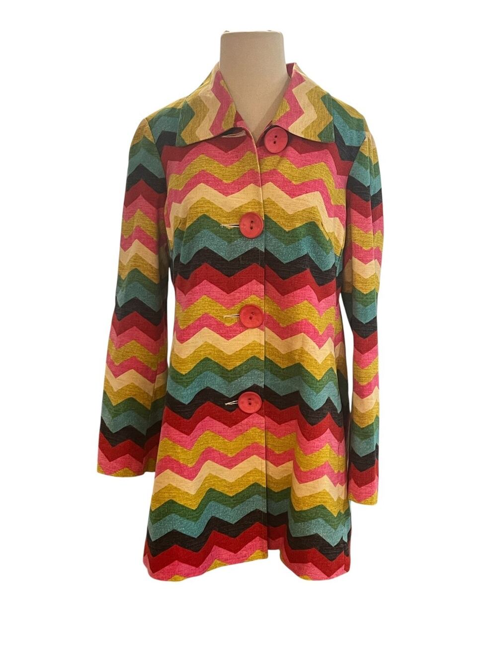 3 Sisters Colorful Rainbow Chevron Tapestry VTG Pea Coat Jacket Sz M